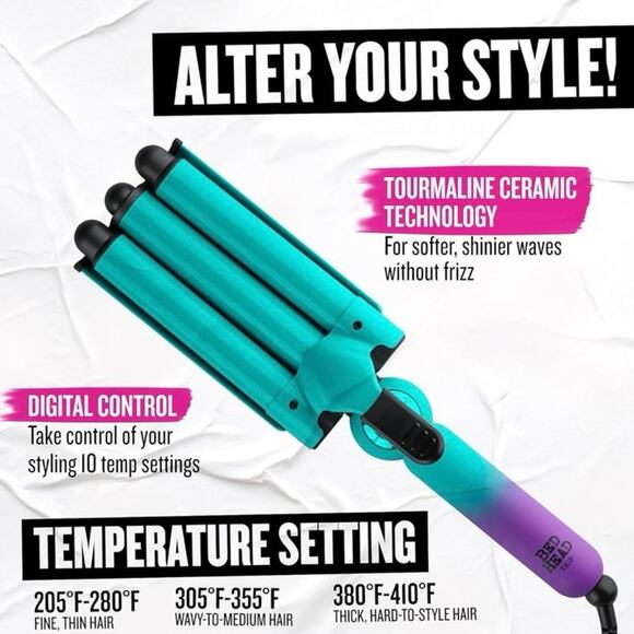 NWT Bed Head Wave Affair Jumbo 3 Barrel Hair Waver Quick Styling Heat Protectant - Picture 4 of 9